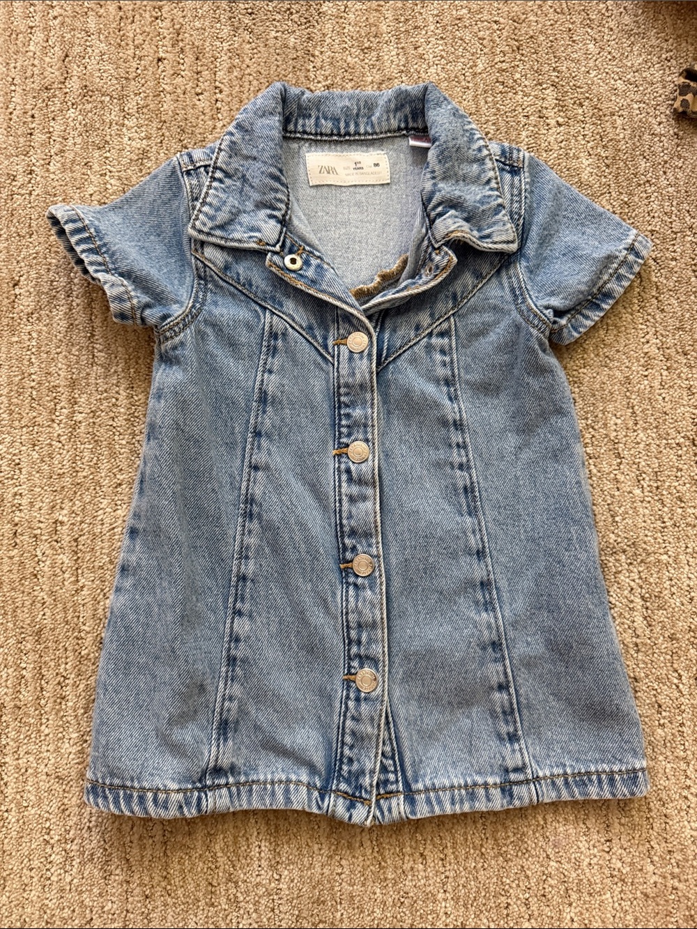 Zara Light Blue Short-Sleeve Denim Jacket Dress